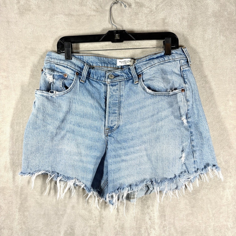 Abercrombie Fitch 90s Baggy Low Rise Jean Shorts Size 32/14 Distressed Raw Hem